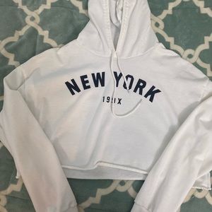 White New York cropped hoodie